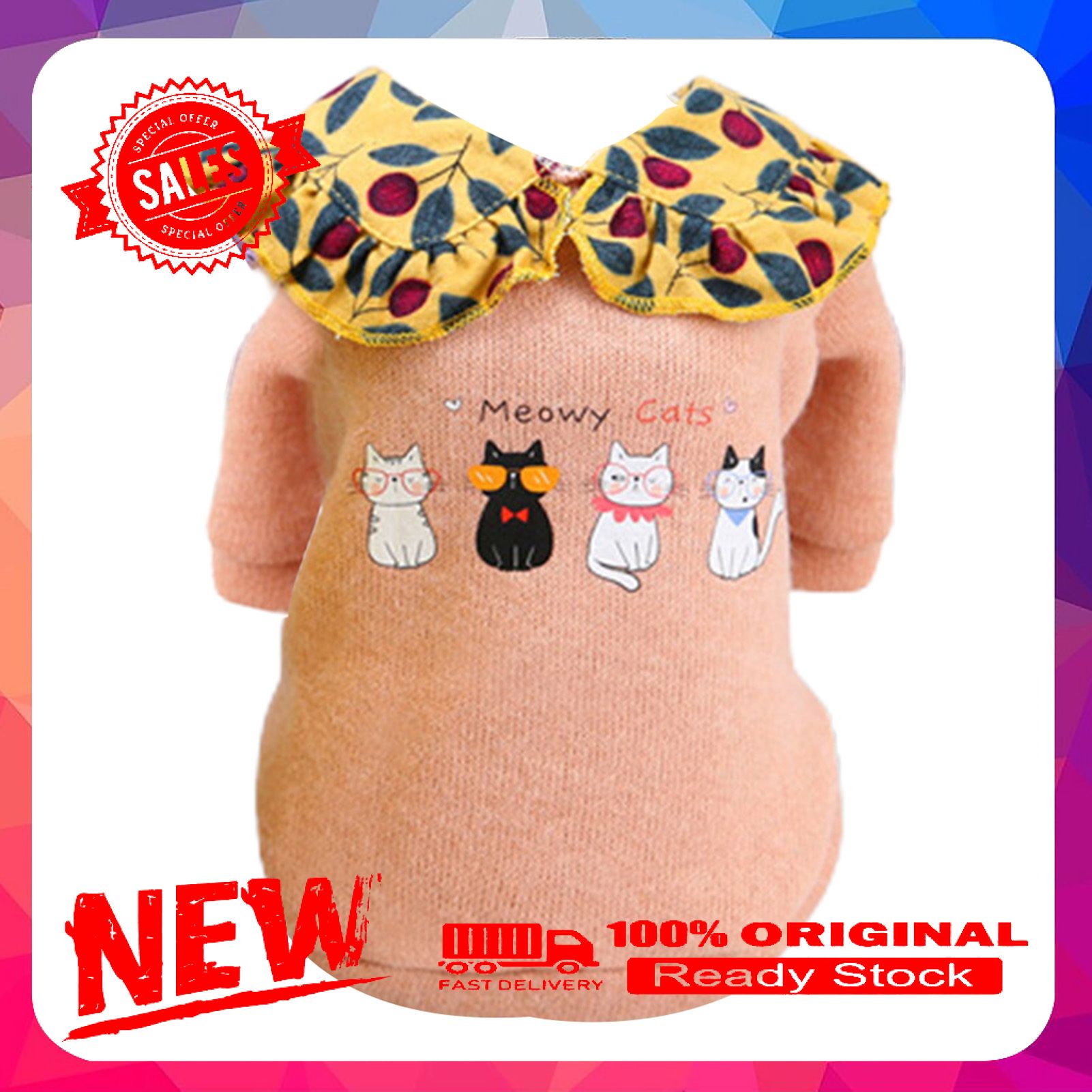 Pet Sweater Four Cats Pattern Dress-up Skin-friendly Cartoon Pet Dogs Sweatshirt Costume for Winter