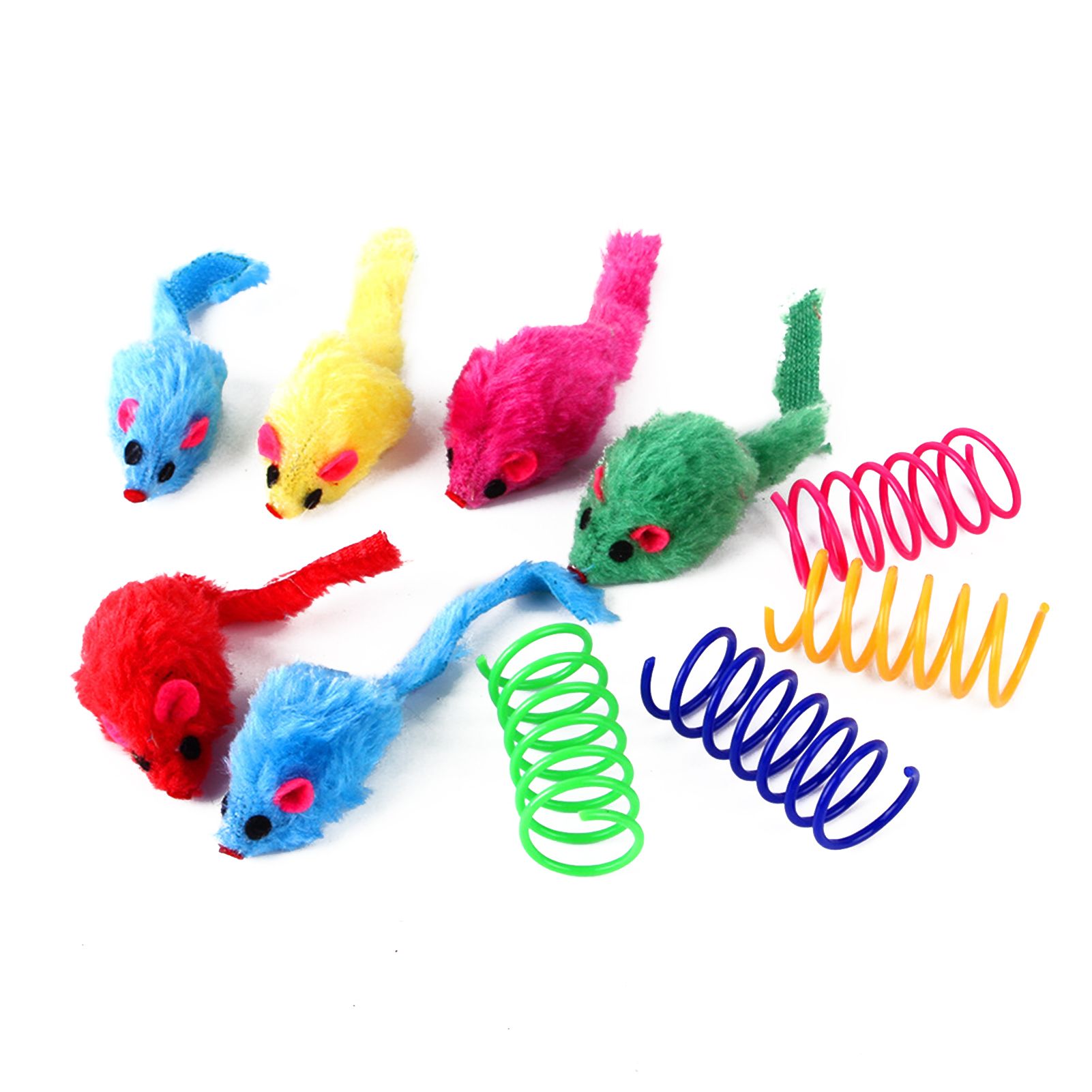 Cat Squeak Toys Scratch-resistant Cat Plush Mice Spring Toy Set