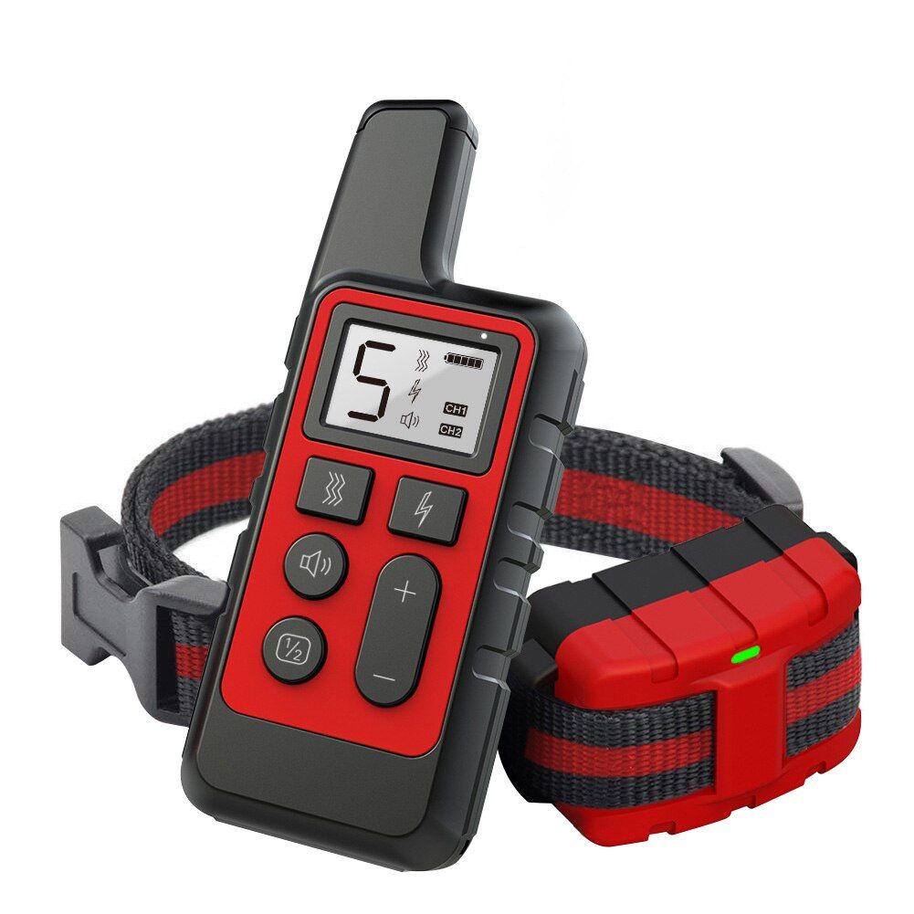 500m Electric  Training Collar Pet Remote Control Waterproof Rechargeable With LCD Display For All Size Shock Vibration Sound Red