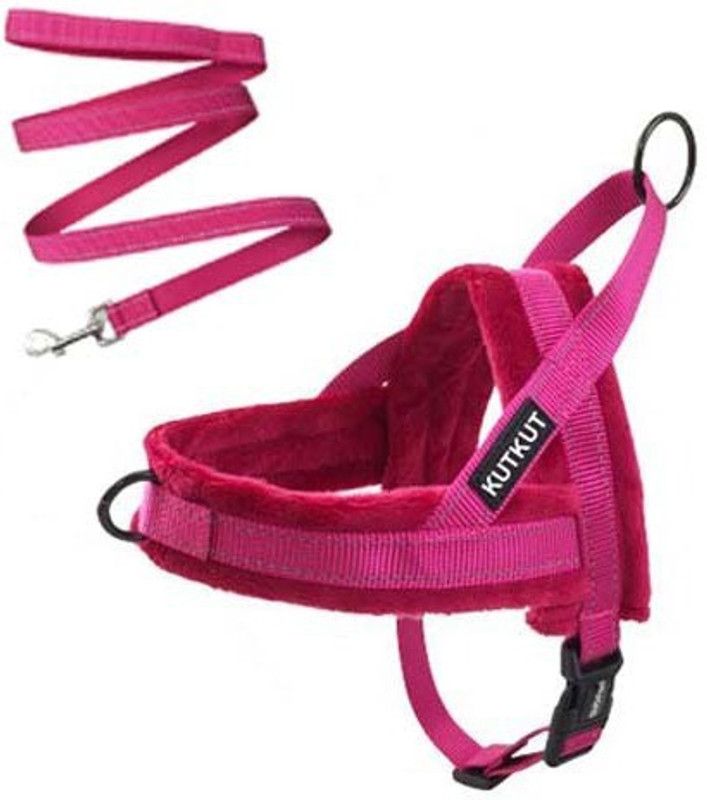 PETANGEL Soft Flannel Padded Dog Vest Harness & Leash|Escape Proof/Quick Fit Reflective Strap Personalized Dog Harness & Leash with Pet Name & Phone Number For Dogs. (Size: S,AdjustableChest:48-58cm) Dog & Cat Harness & Leash  (Small, Pink)