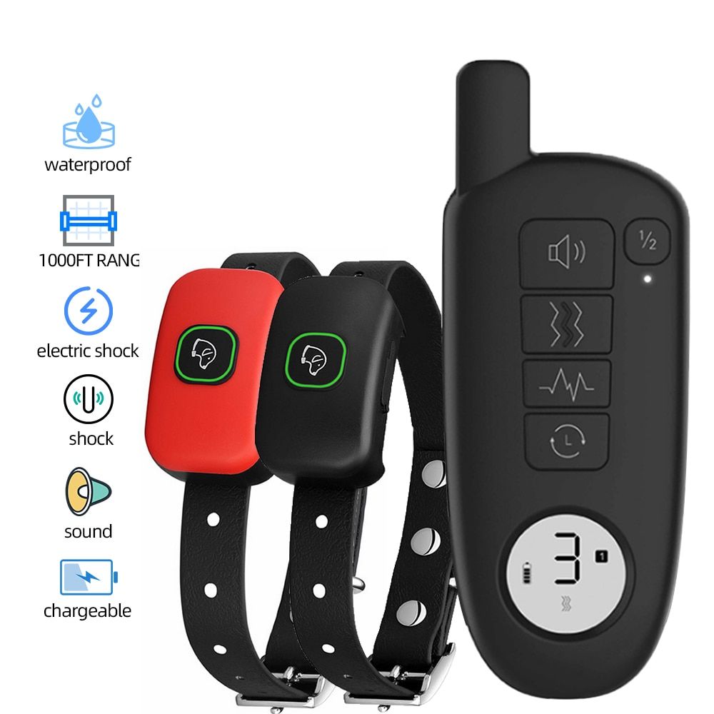 Training Collar Waterproof 1000ft Range Rechargeable Electric Shock Vibration Sound Extra Wide for Small Medium Large s Round Timing Feeder