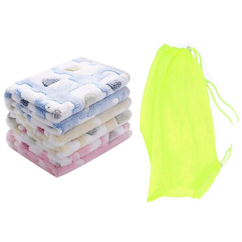 Pet Cat Grooming Washing Bath Bag, Polyester Mesh Bag & 1 Pack 3 Blankets Super Soft Fluffy Premium Coral Fleece