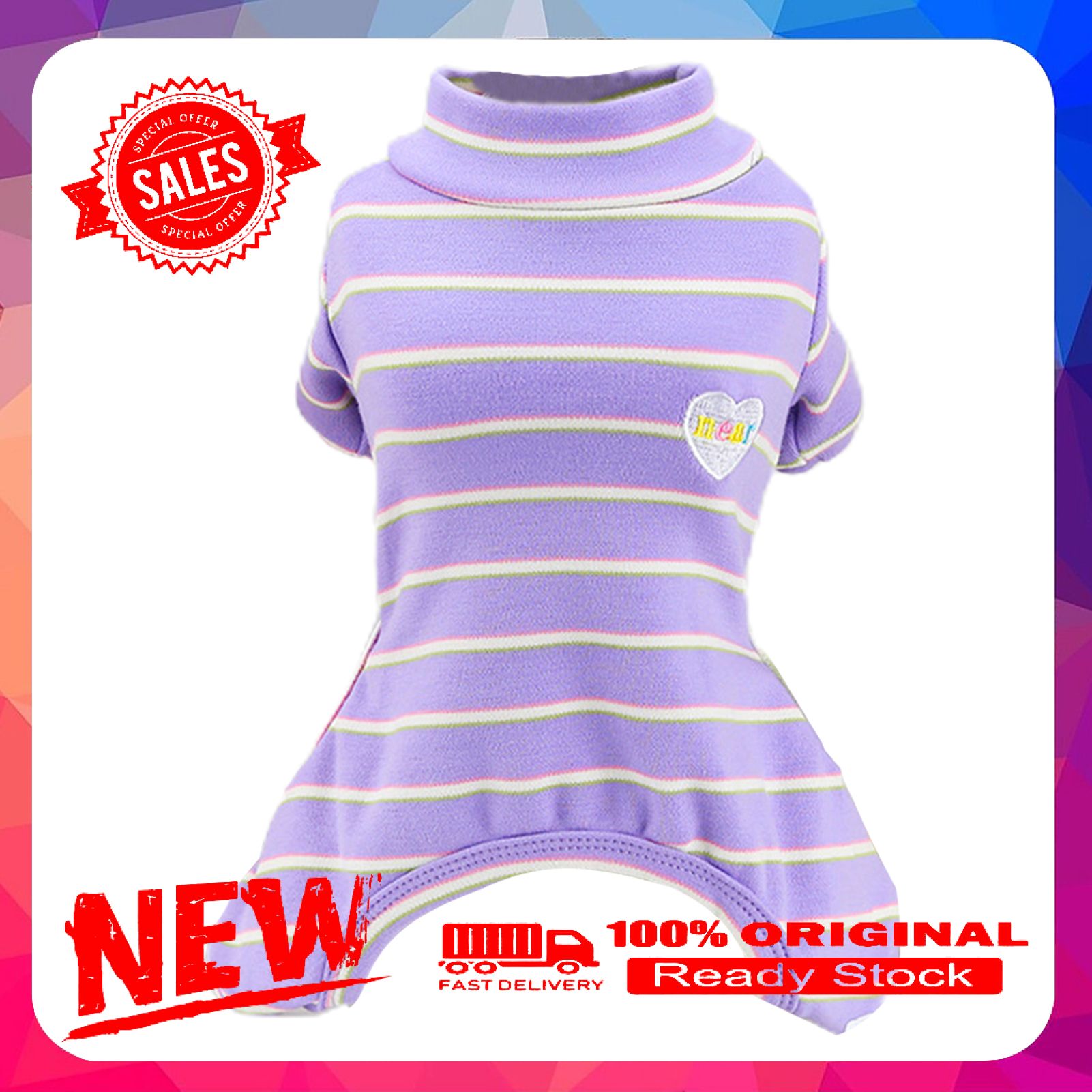 Dog Jumpsuit Striped Design Comfortable Casual Pet Four-legged Shirt for Puppy