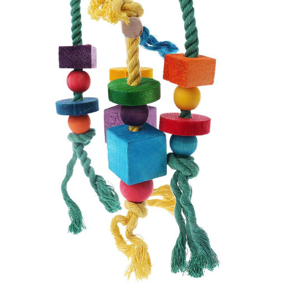 Colorful Wooden Stand Bar Block Rope Parrot Climb Bite Swing Cage Bird Pet Toy
