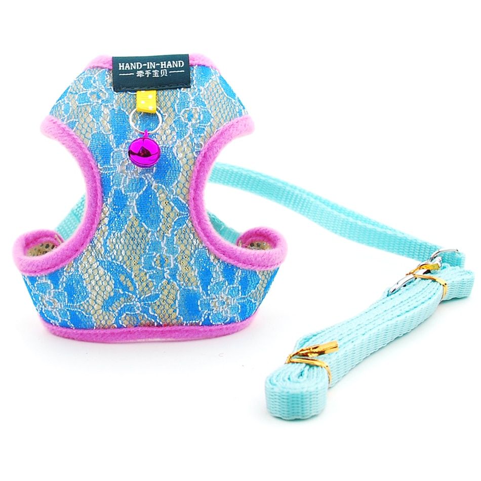 Lace Harness Vest Pet Products Adjustable with Bell ng Lead Leash Puppy lyester Mesh Harness for Small Medium
