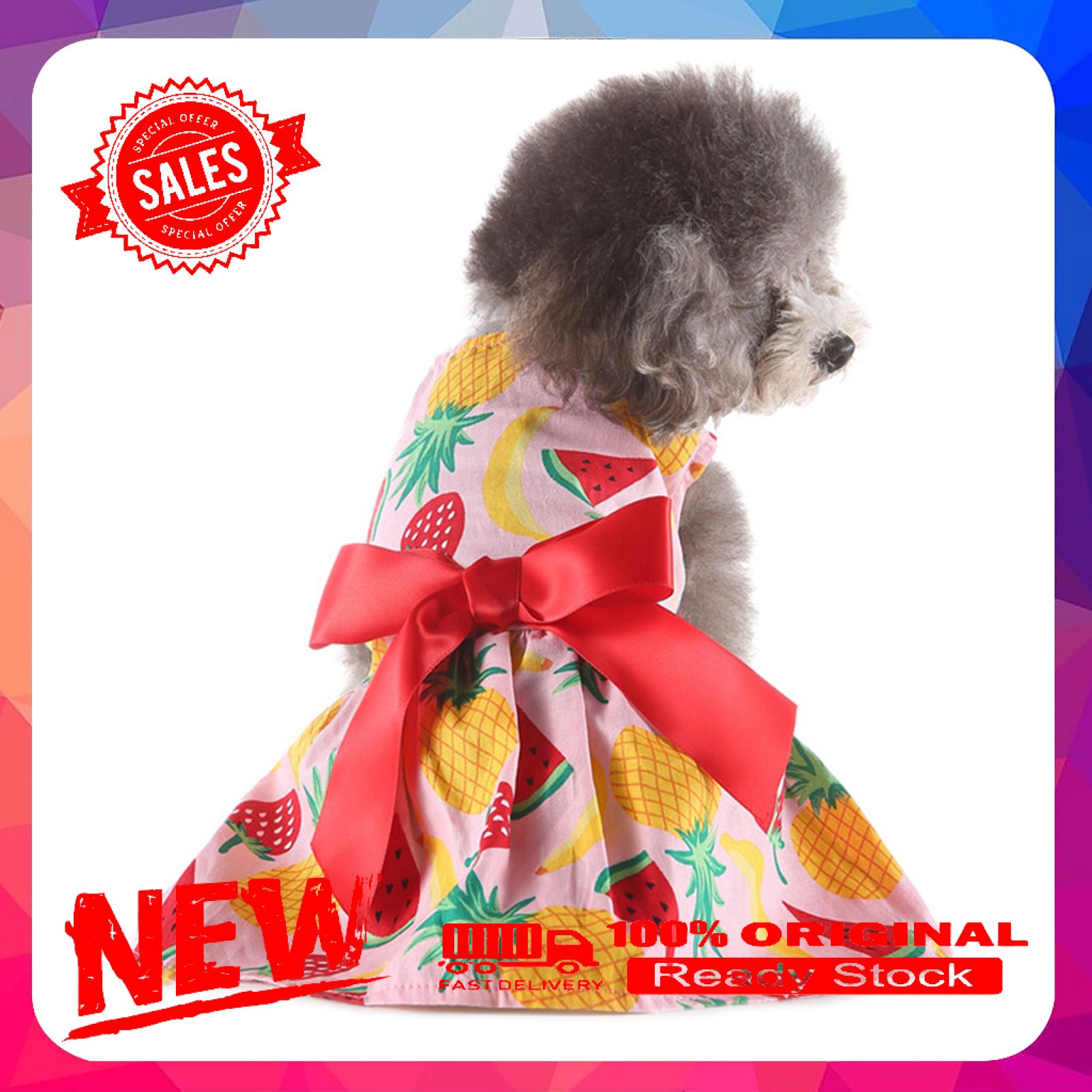 Vist Fox Puppy Dress Heart-shape Printing Double-layer Mesh Polyester Adorable Two-legged Pet Skirt for Party