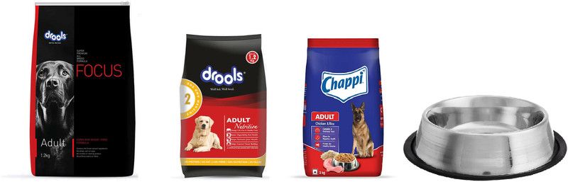 Drools ADULT DOG FOOD COLLECTION 3 IN 1 COMBO WITH FOOD BOWL MEDIUM (TOTAL 6 KG FOOD) Chicken, Rice, Egg 6 kg (3x2 kg) Dry Adult, Senior Dog Food
