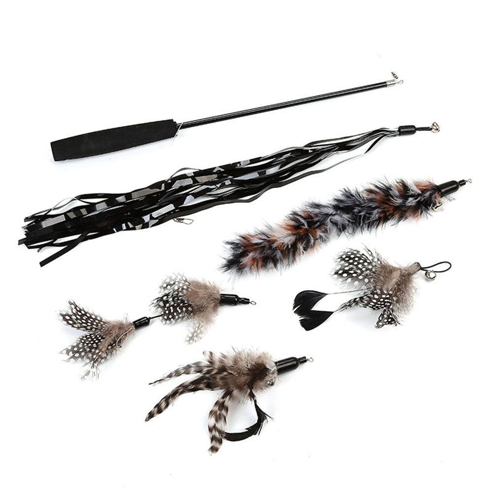 6Pcs/Set Replacement Feather Retractable 3 Section Wand Stick Cat Teaser Catcher