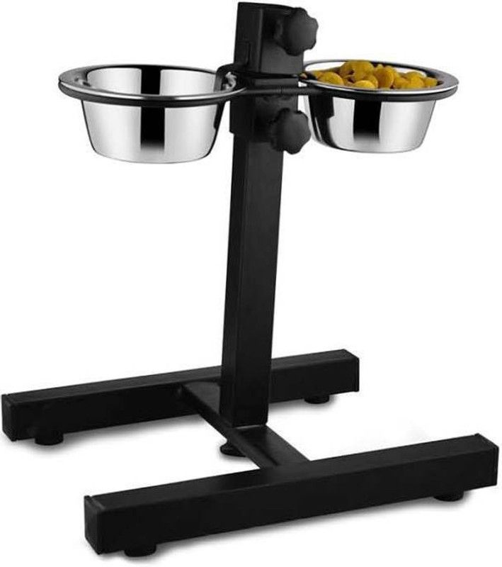 HM Steels HMSTEELS PET DOG BOWL H FRAME DOUBLE DINNER WITH Stainless steel PET BOWL 2.5LTR*2 (25 CM) Rectangular Stainless Steel, Iron Pet Bowl  (2460 ml Grey)