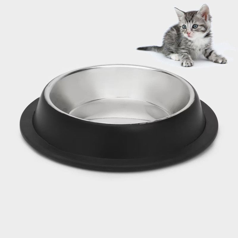 PetMe Stainless Steel Anti-Skid Small Pet Feeding Bowl Water Bowl Stainless Steel Pet Bowl  (500 ml Black)