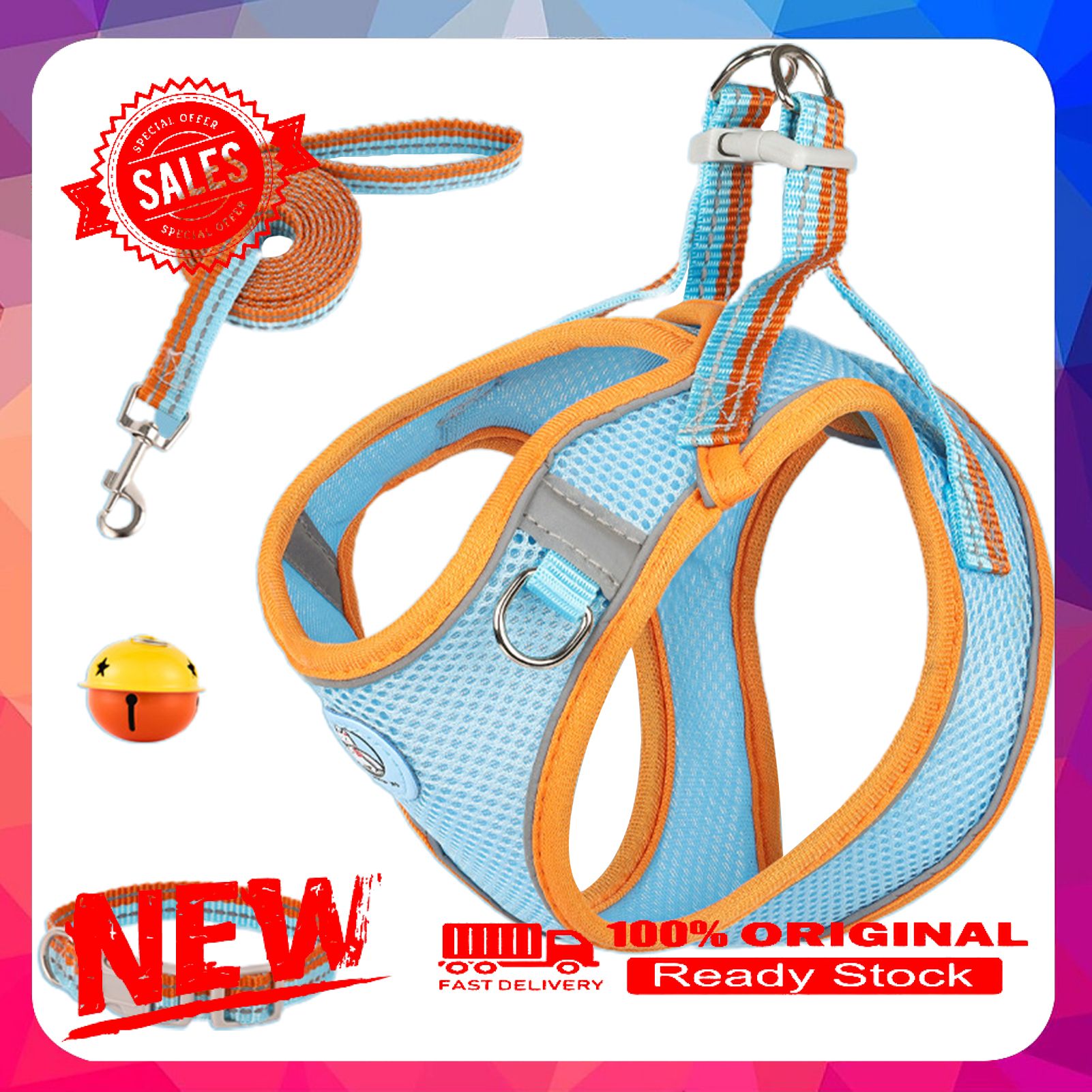 1 Set Pet Harness Leashes Reflective Stripes Anti-loss Breathable Pet Vest Chest Strap Traction Rope Kit for Medium Small Dogs