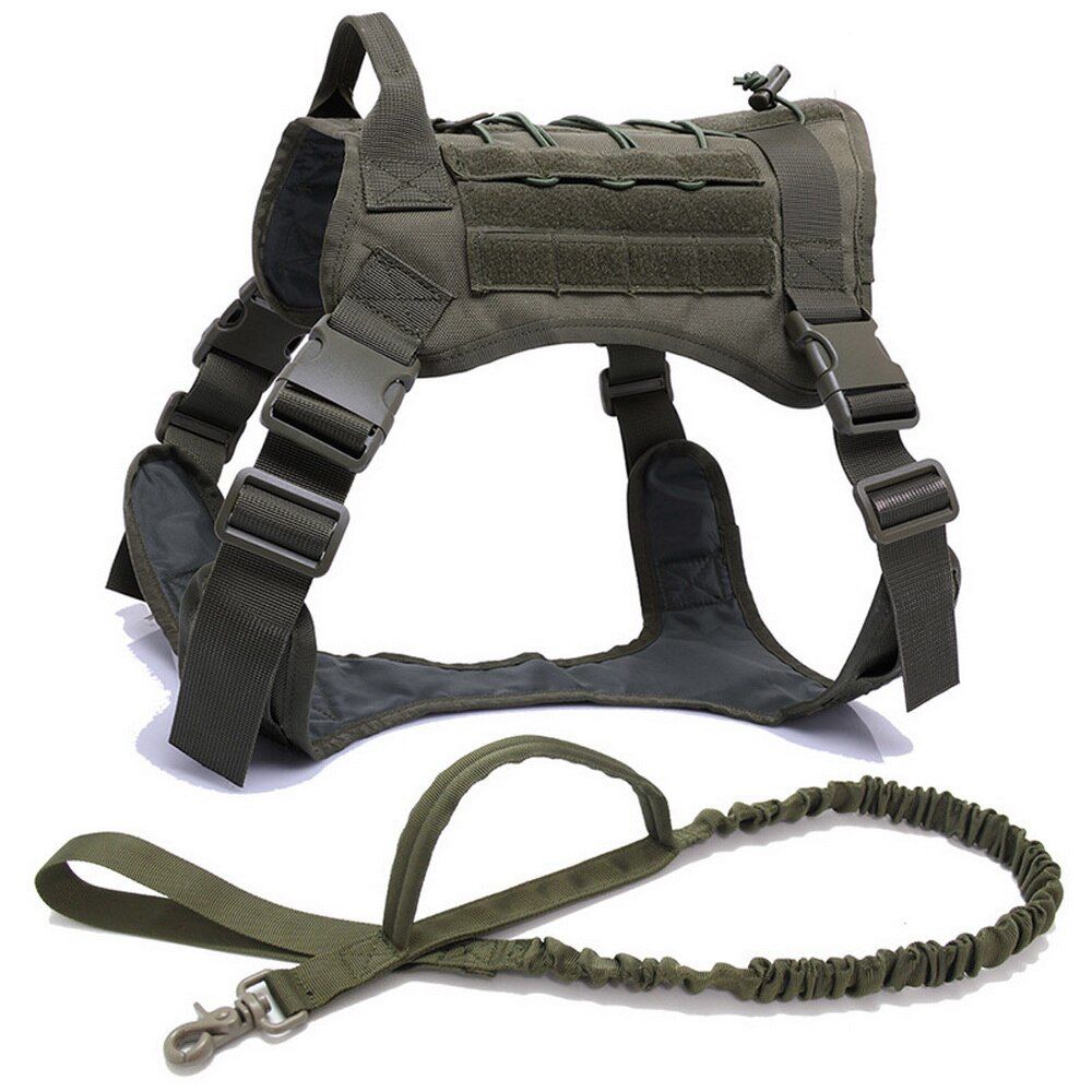 Military Tactical  Harness K9 Working  Vest Nylon Bungee Leash Lead Training Running For Medium Large s German Shepherd