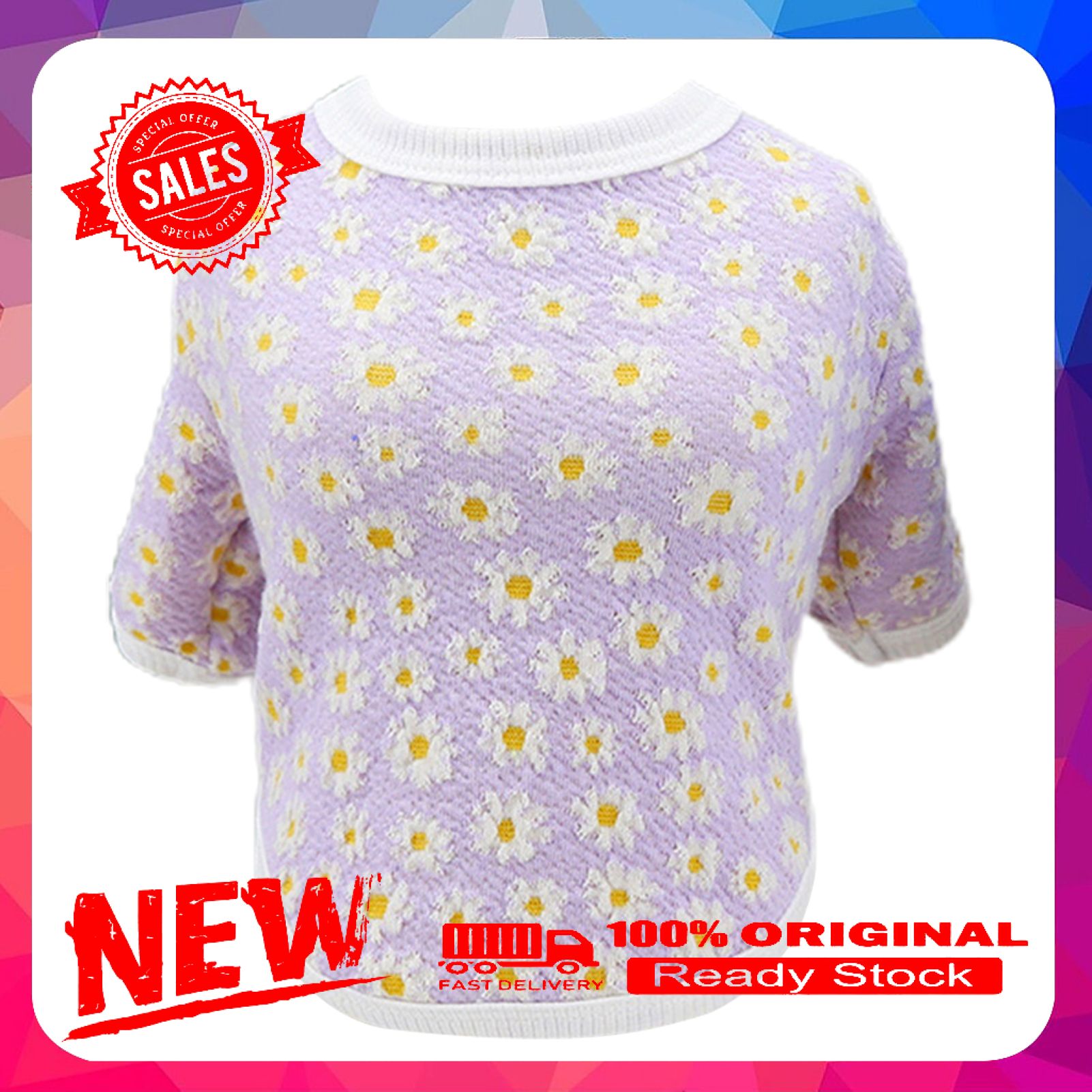 Puppy Knitwear Floral Print Hand Washable Unisex Puppy Winter Cardigan Shirt for Autumn