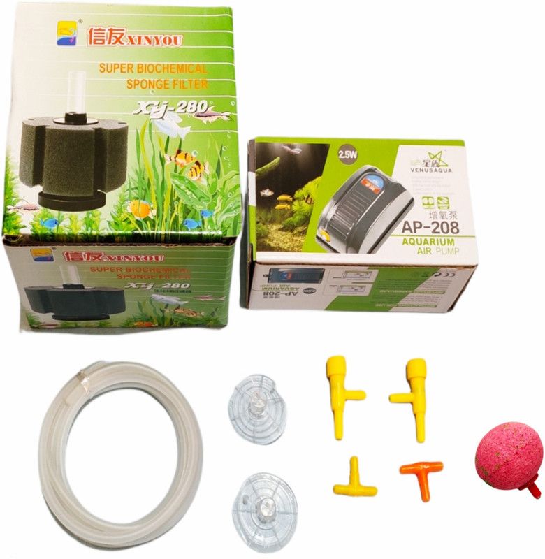 SADHANA AQUARIUM PUMP AND FILTER COMBO XY 280,VS 208, AIR STONE, AIR PIPE, PIPE SUKER,CONTOLER AND T JOENT Aquarium Tool