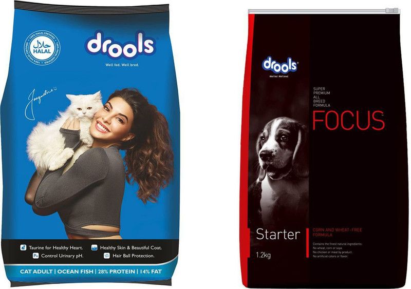 DROOLS OCEAN FISH ADULT CAT FOOD 1.2KG & FOCUS STARTER 1.2KG Fish, Chicken 2 kg Dry Adult, Young Dog & Cat Food