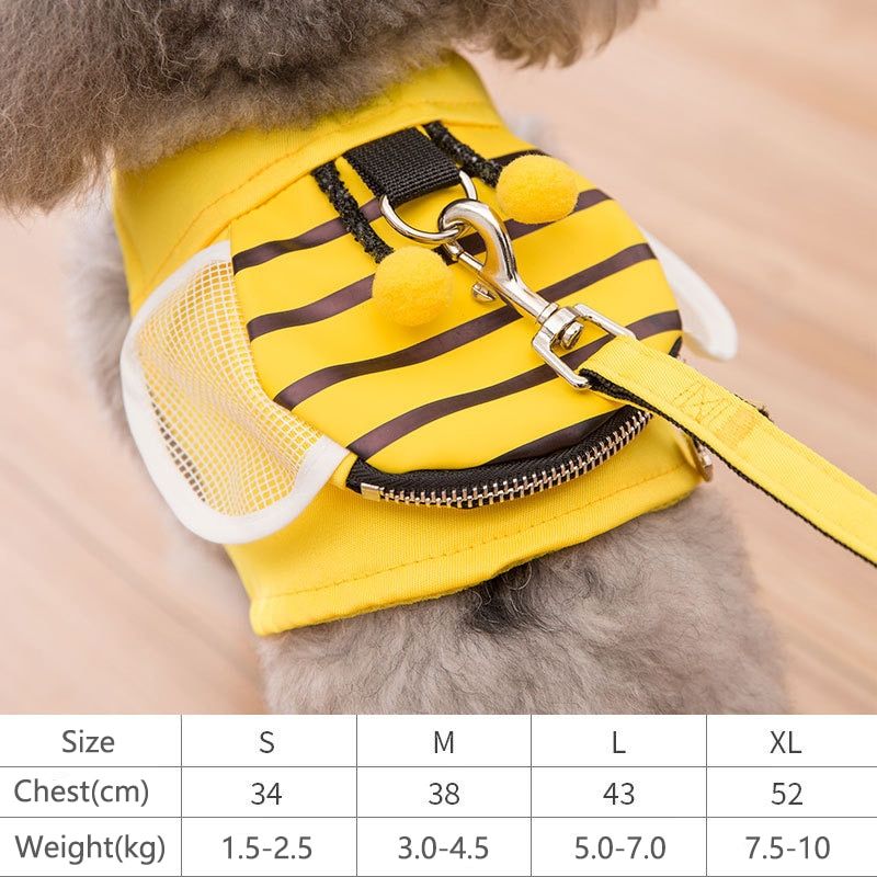 Cute Pet  Leash Vest Soft Mesh Fabric Bee Shape Pet ng Rope For Small s meranian Corgi Pet Har Vest Traction Rope