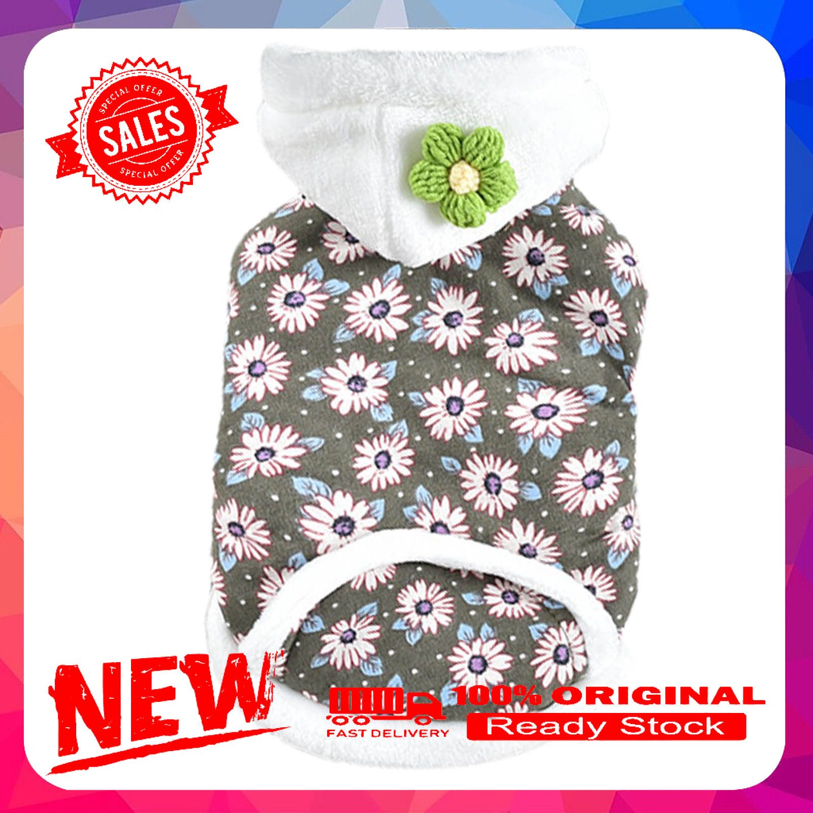 Pet Coat Hood Design Flower Pattern Polyester Soft Texture Keep Warm Two-legged Dog Coat for Autumn Winter