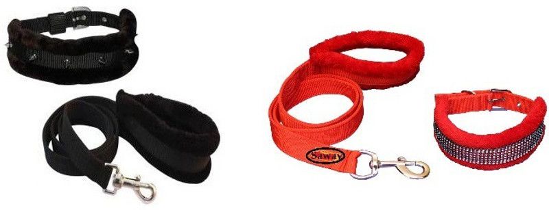 Pet N Perry PetNPerry Export Quality Dog Red Diamond & Black Spyke Collar,Lease Medium Dog Collar & Leash  (Medium, RED, BLACK)