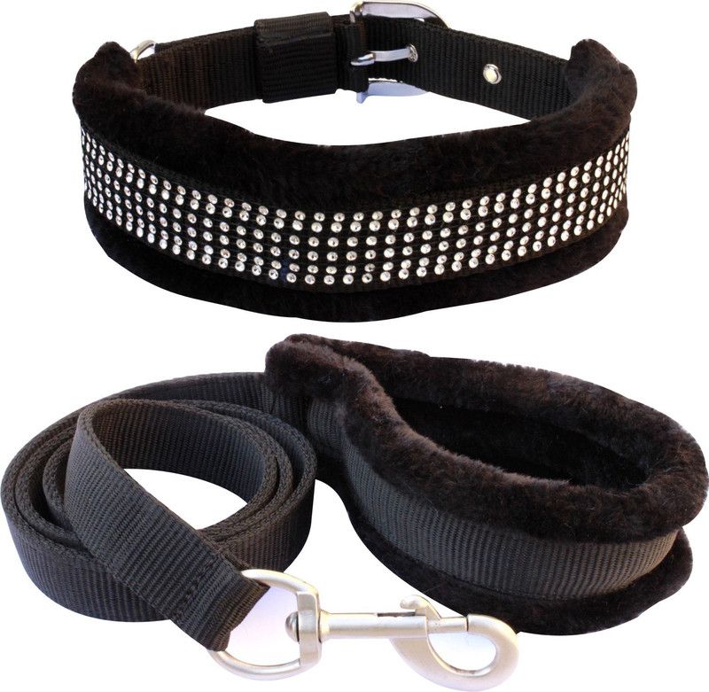 BODY BUILDING Dog Belt Combo of 1.25 inch Black Fur Padded Dog Collar with Dog Leash Specially for Large Breed Dog Collar & Leash  (Large, Black Fur 1.25)