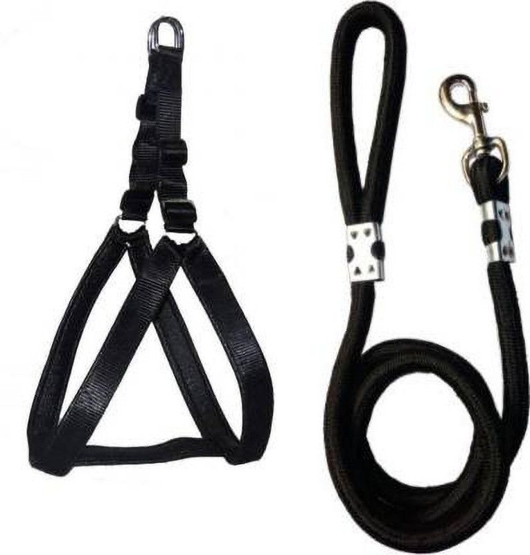 BODY BUILDING Good Quality Black Body Cross Belt with Comfortable Adjustable Dog Lead Dog Harness & Leash  (Medium, Black)
