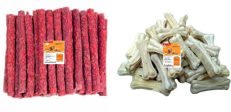 Pet N Perry Combo Pack Of Red Munchy & 6 Inch White Bone 100-100Gm Mutton Dog Chew  (200 g, Pack of 1)