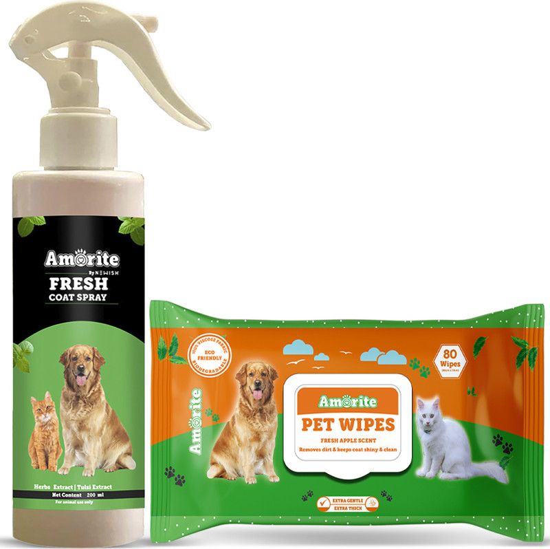 Amorite Antiseptic Pet Coat Spray Ticks And Fleas Pet Coat Spray With Pet Wipes | Treatment and Repellent pet deodorizer Coat Spray With Pet Wipes for Dogs, Puppies, Cats Deodorizer  (200 ml, Pack of 1)