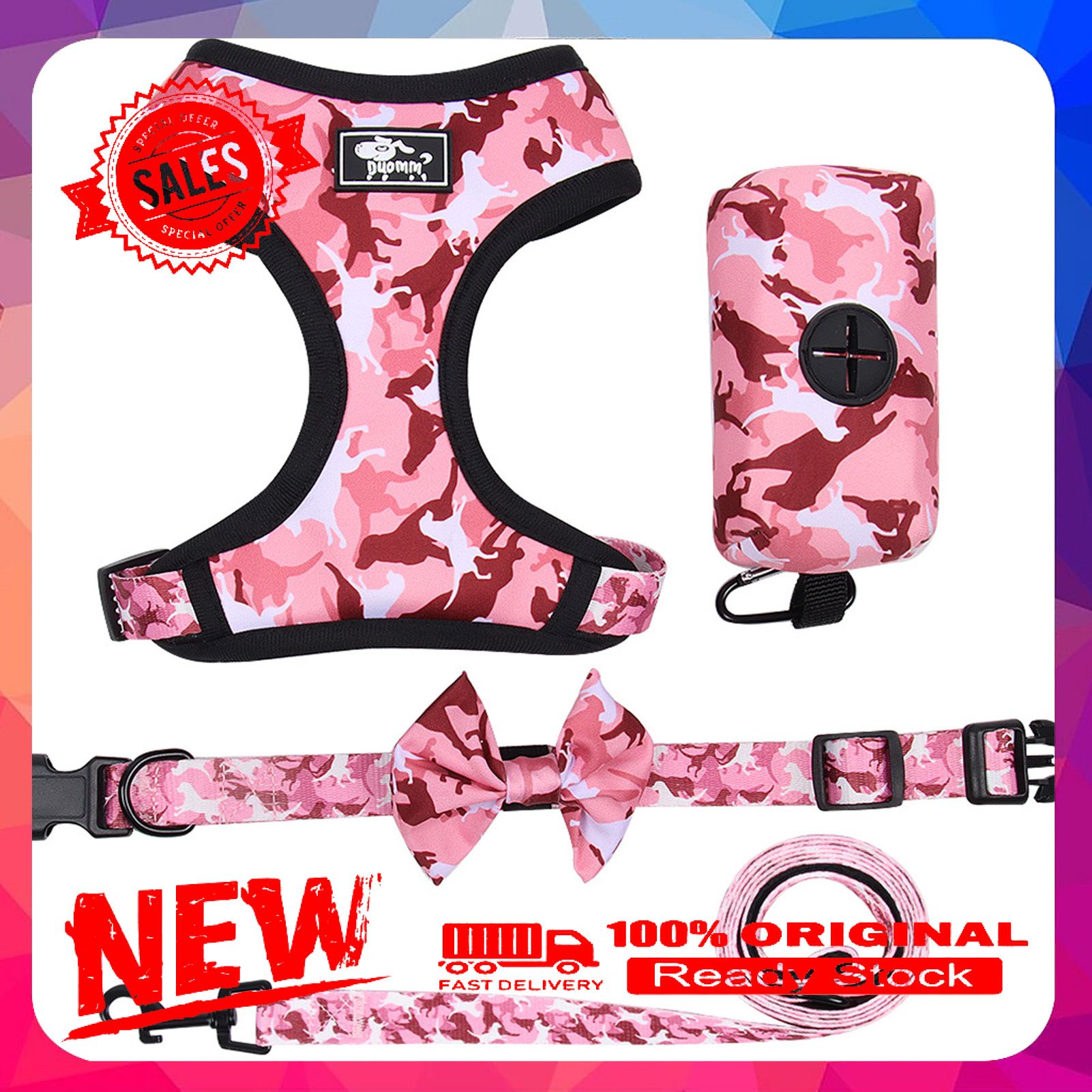 4Pcs/Set Pet Chest Strap Set Reflective Stripes Decorative Breathable Pet Dogs Chest Strap Traction Leash Collar Kit Dogs Supplies
