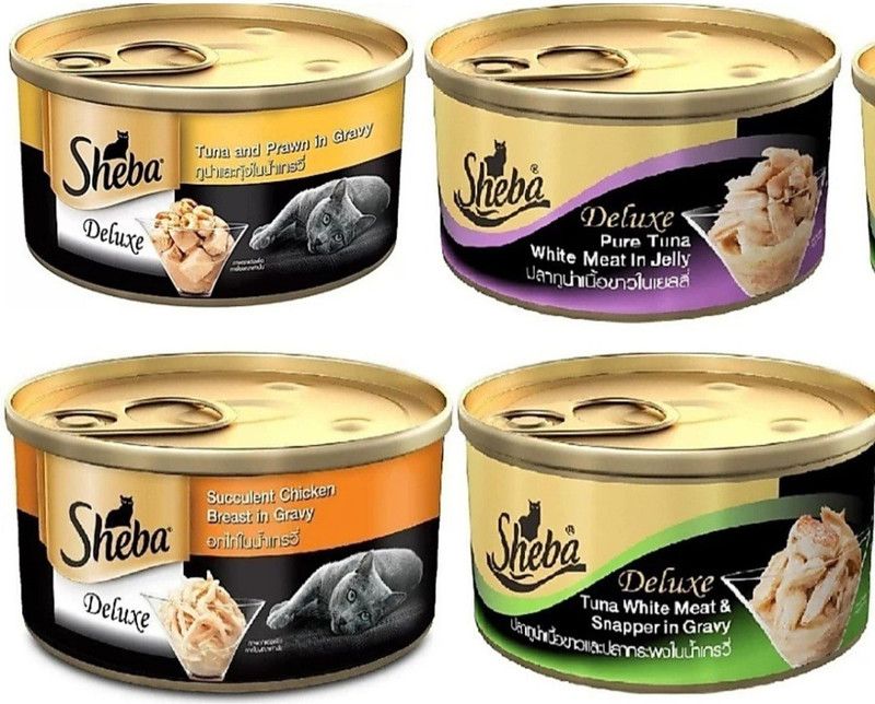 Sheba Sheba adult cat healthy treat combo of 4 pack by footwear junction 80g each in 4 flavours Fish, Chicken, Tuna 0.32 kg (4x0.08 kg) Wet Adult, Senior Cat Food
