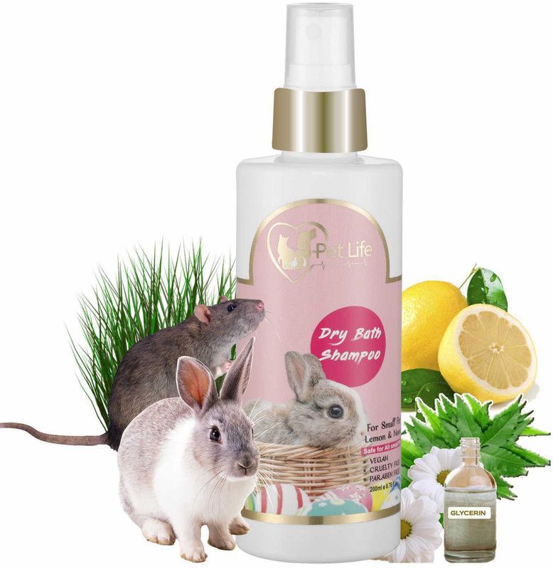 Pet Life Organic Dry Bath Shampoo For Small Pets, Rabbits & Kitten| Dry/Waterless/Spray Rabbits & Small Pet Shampoo | Made With Natural Ingredients For A Cleaner, Smoother & Shinier Coat Whitening and Color Enhancing Lemon Rabbit Shampoo  (200 ml)