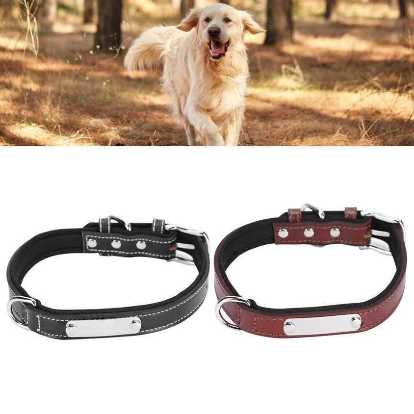 Dog Collar Nameplate Engraving Personalized Pet PU Leather Padded Supplies