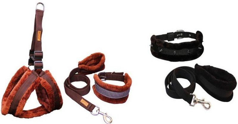Pet N Perry PetNPerry Export Quality Dog Brown Furr Harness Set&spyke Collar,Lease Medium Dog Harness & Leash  (Medium, BROWN, BLACK)