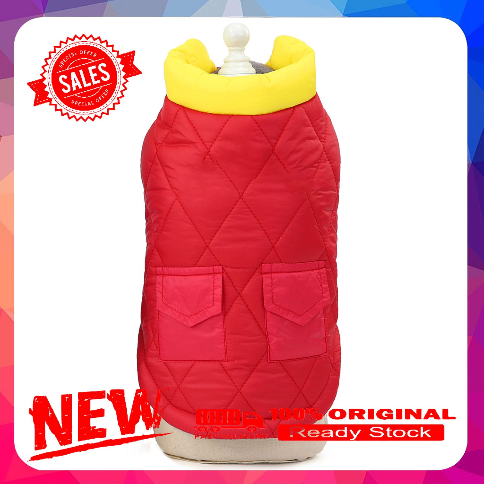 Vist Fox Pet Autumn Winter Cotton-padded Mini Double-pocket Solid Color Vest Dog Clothes