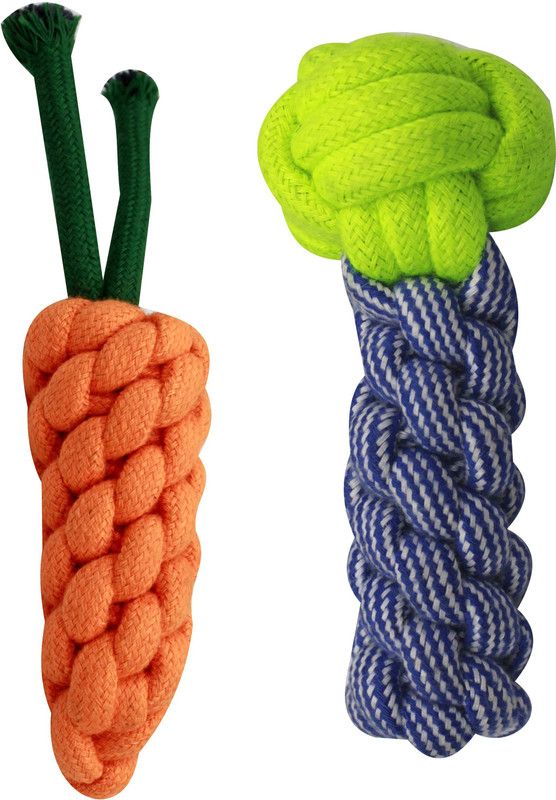 S.Blaze Pet Toys Combo of Carrot with Green-Blue Mic Rope Toys for Playing, Fetching, Chewing and Teething for Your Dogs, Puppies & Cats OCGBMC Cotton Plush Toy, Chew Toy, Fetch Toy For Dog