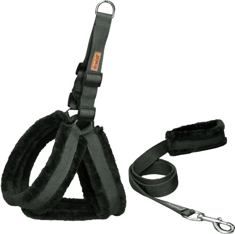 Petshop7 Nylon Dog Harness & Leash Set with Fur Medium (Chest Size - 25-30inch) Dog Harness & Leash  (Medium, Black)