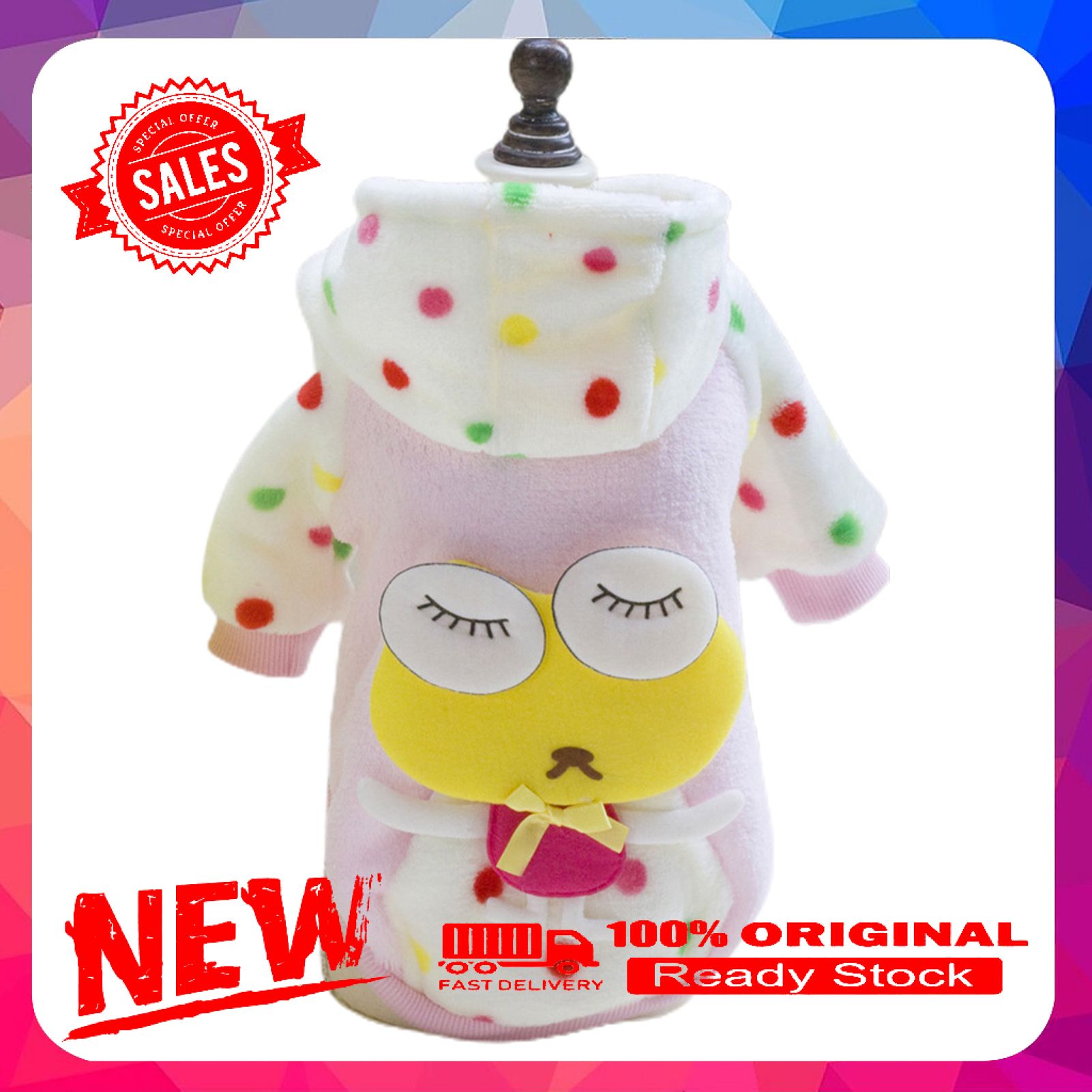 Vist Fox Winter Pet Cat Colorful Dot Print Hooded Coat Cartoon Frog Stitching Dog Clothes