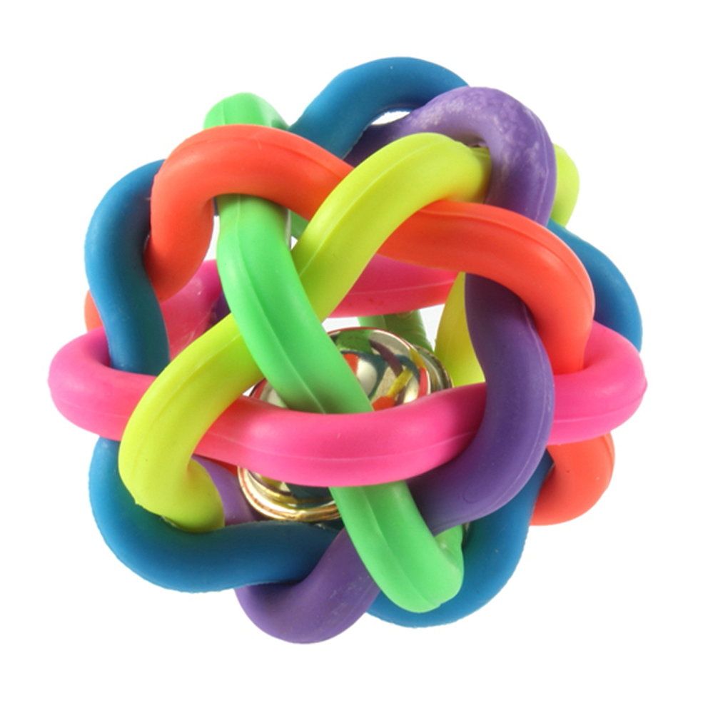 Colorful Pet Doy Chewing Ball Cat Rainbow Color Rubber Bell Sound Ball