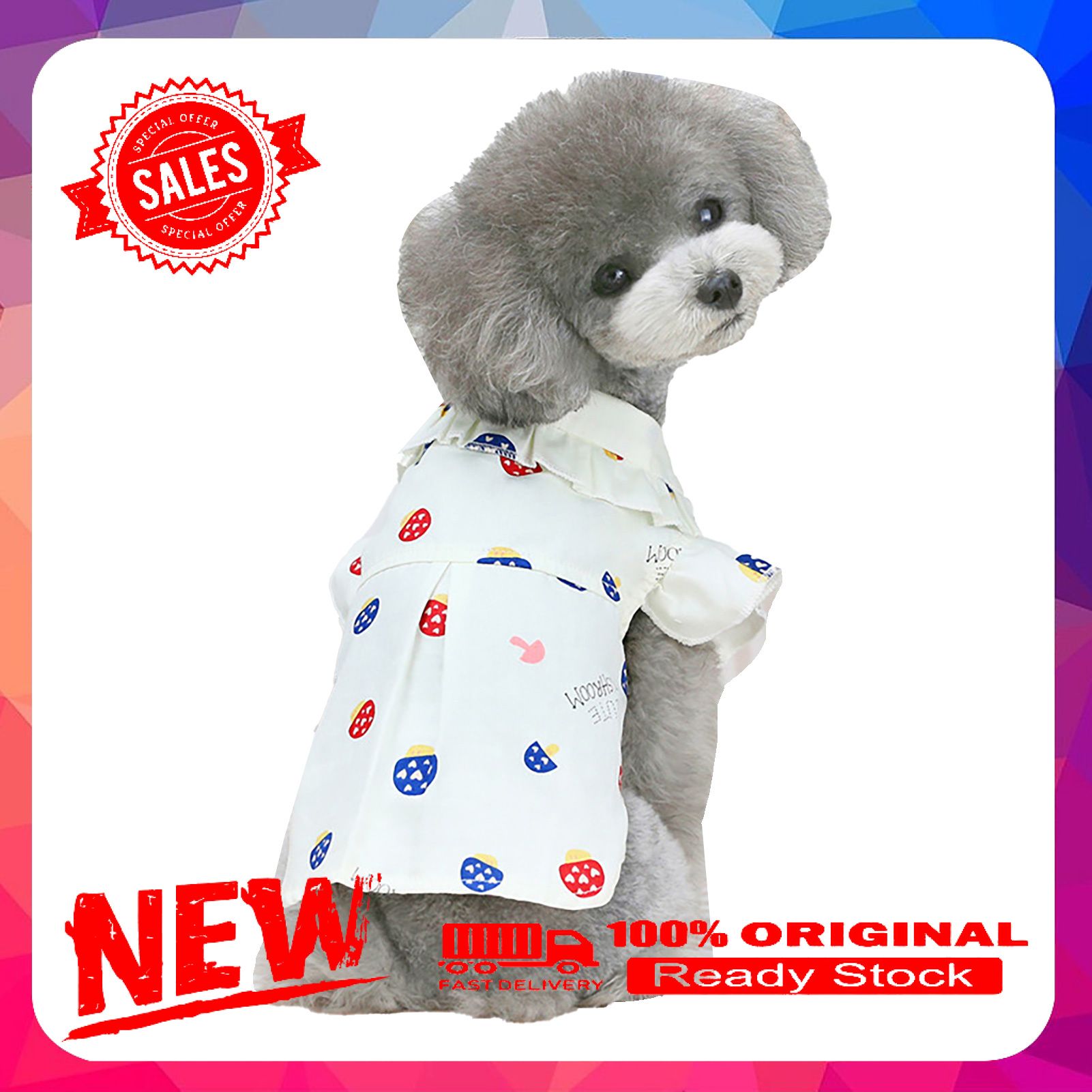 Vist Fox Dog T-shirt Mushroom Printing Skin-friendly Cotton Button Design Ruffled Pet Vest for Summer