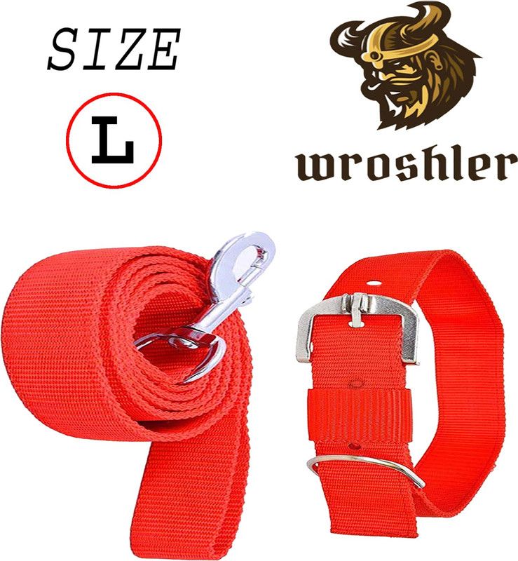 WROSHLER Dog Collar & Leash  (Medium, RED)