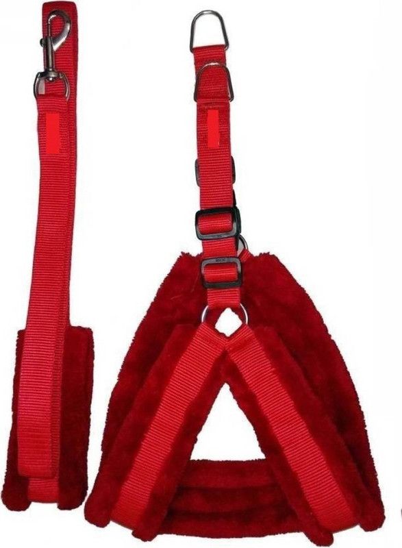 ALCAZAR ALC80 Dog Harness & Leash (Small, RED 0.75 INCH NYLON MATERIAL WITH SOFT FUR PADDING FOR SMALL PET) Dog Harness & Leash  (Small, Red)