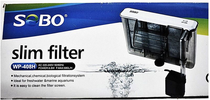 SOBO WP-408H Slim Aquarium External Hanging Filter Power: 6.8 Watts OutPut: 680 L/H Sponge Aquarium Filter  (Mechanical Filtration for Salt Water and Fresh Water)