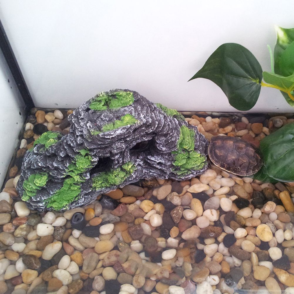 Aquarium Resin Reptile Hiding Cave Turtle Tortoise Terrace Rock Fish Tank Decor