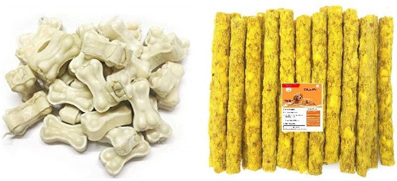 SAWAY Saway Dog Healthy Pressed Chew Bone 2inch 150g & Chicken Munchy Sticks 150gr (Pack Of 300Gr) Chicken 0.3 kg Dry Adult, New Born, Senior, Young Dog Food
