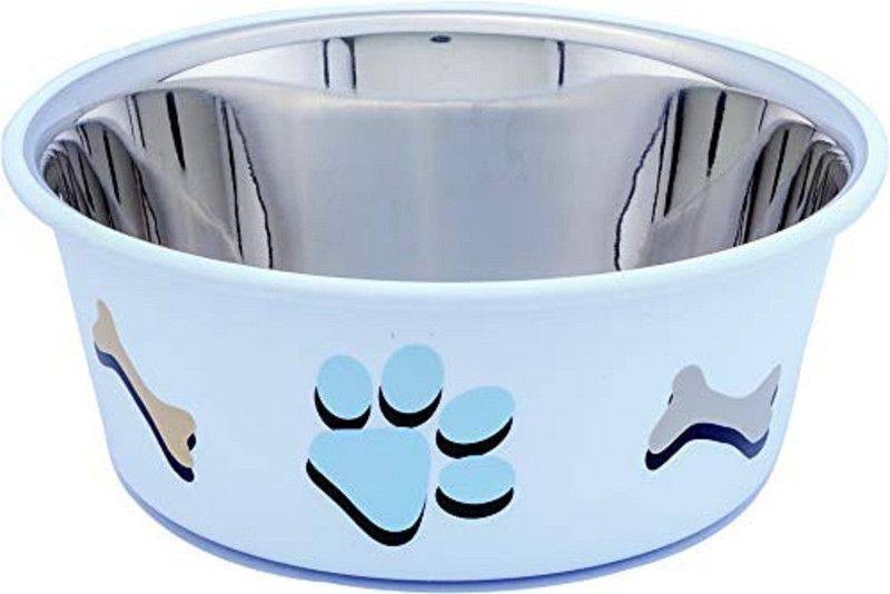 Hanu Stainless Steel Pet Bowl  (450 ml Blue)