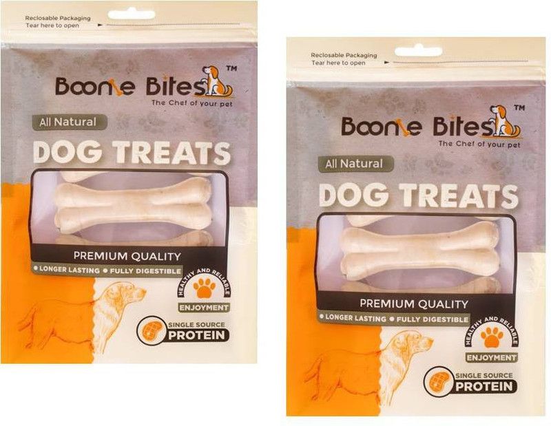 Boonie Bites 4 Inch 2 Pcs White Digestible Calcium Treat Pressed Bone With Rawhide For Dogs Mutton Dog Chew  (120 g, Pack of 2)