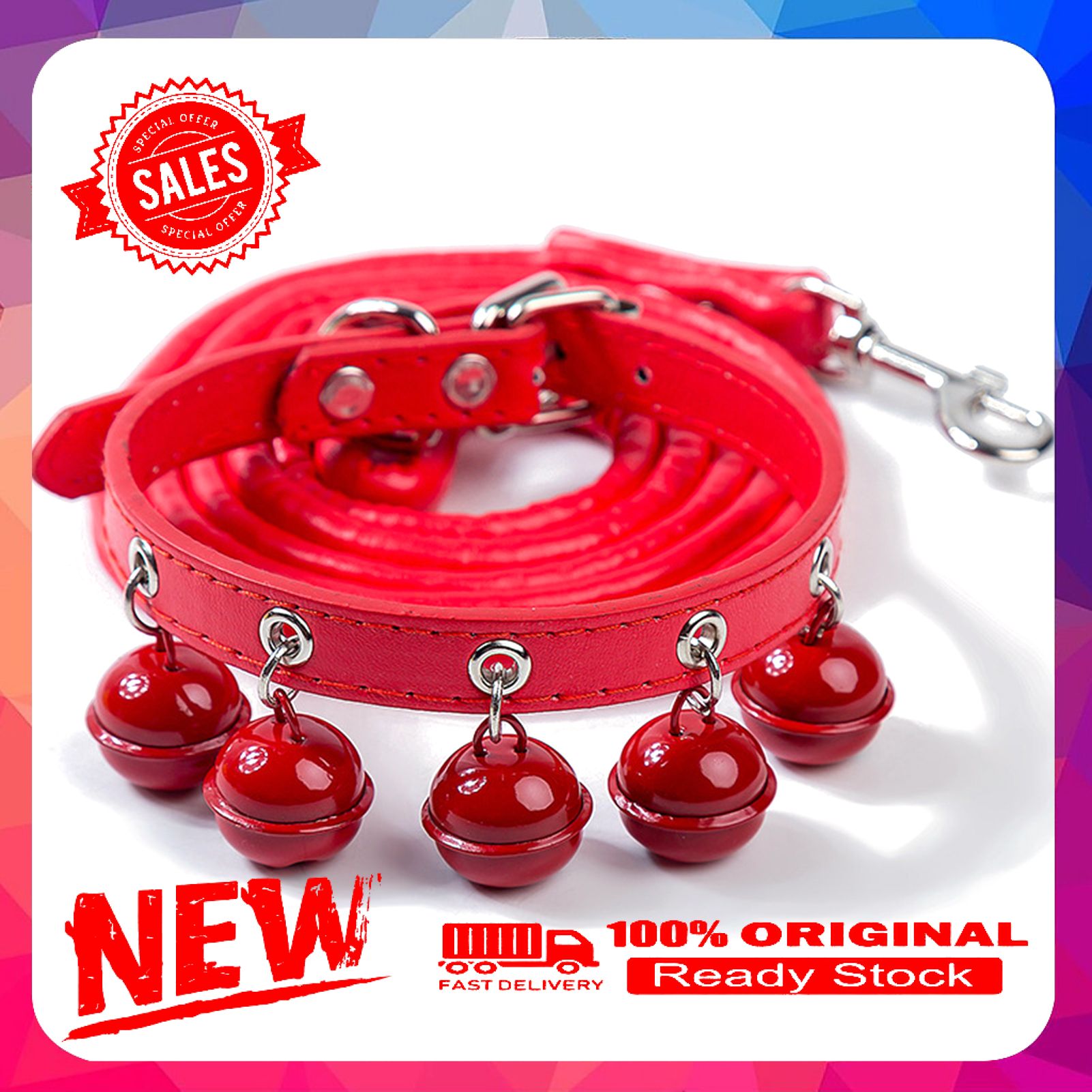 Miss cherry Pet Leash Collar Solid Color Anti-pull Adjustable Cute Pet Dog Traction Rope Collar Kit with Bells for Outdoor