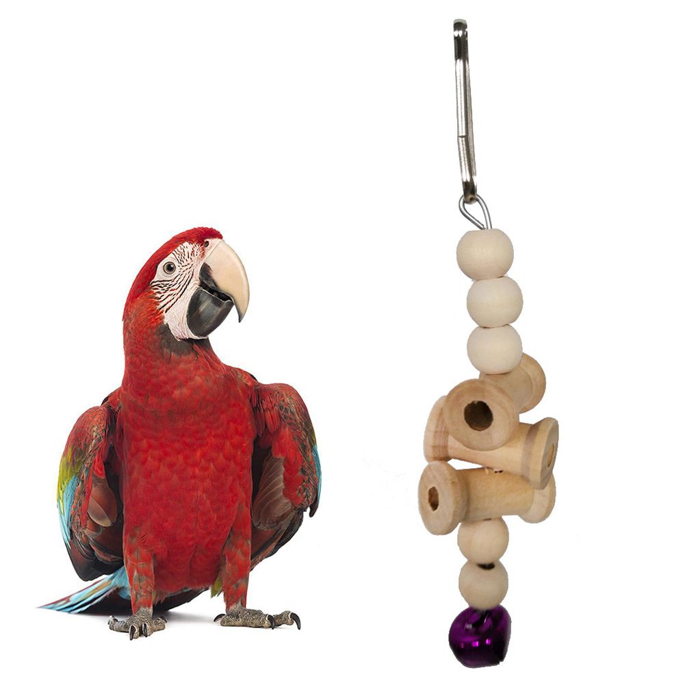 7Pcs Pet Bird Parrot Wood Ball Bell Rope Bead Hanging Ladder Swing Cage Chew Toy