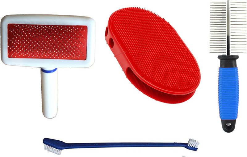 Emily Pets Gooming Kit Pet Tooth Brush Pet Comb Pet Grooming Brush Pet Brush (Pack of 4) Basic Comb for Dog & Cat