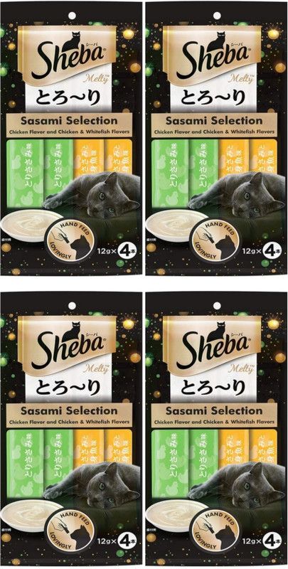 Sheba sesami selection cat treat combo of 4 pack by Aquatica Fishes (sheba sesami selection chicken Chicken, Fish 0.192 kg (4x0.05 kg) Wet Adult, Young, Senior Cat Food