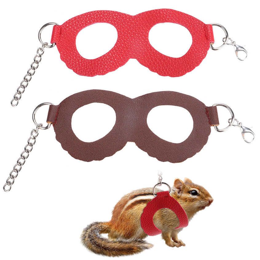 Squirrel Training Walking Leather vest and leash harness for small pets Red + Brown 2 pieces