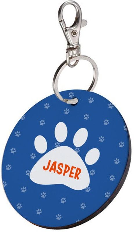 SKY TRENDS Info Engraved Dog Collar Charm  (Blue, white, Round)